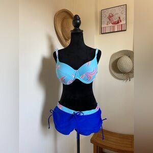 Blue & Pink Printed Underwire Bikini Top with Support